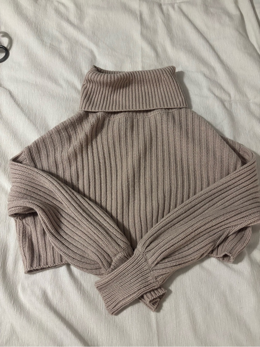 Streetwear Society Ribbed Cropped Turtleneck Sweater - Taupe